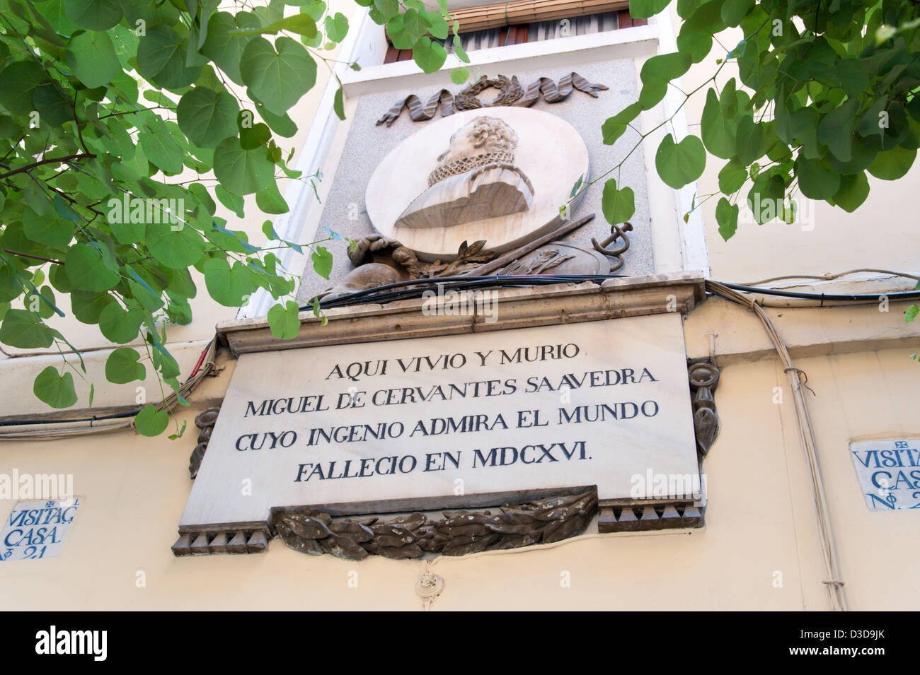 Casa dove Cervantes visse e morì, Barrio de las Letras, Madrid, Spagna Foto Stock