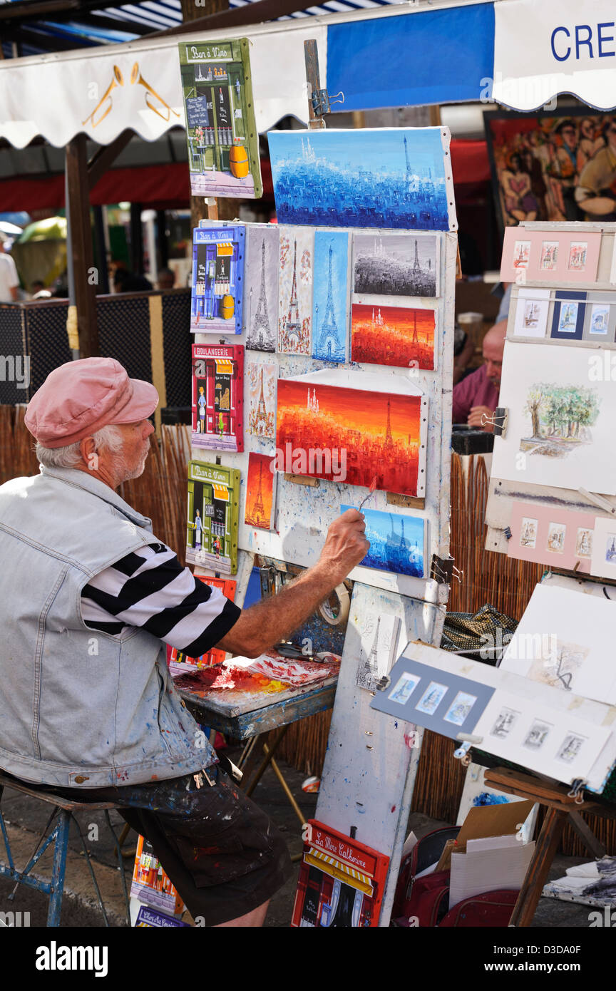 Artista al lavoro in 'Artist quarti " a Montmartre, Paris, Francia. Foto Stock