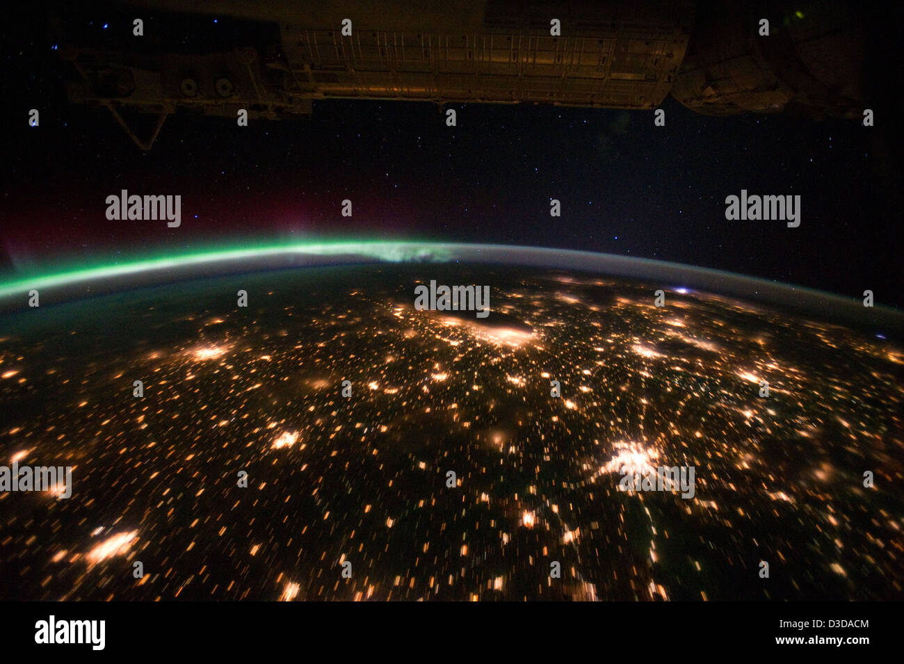 Midwestern Stati Uniti di notte con Aurora Boreale (NASA, Stazione Spaziale Internazionale, 29/09/11) Foto Stock