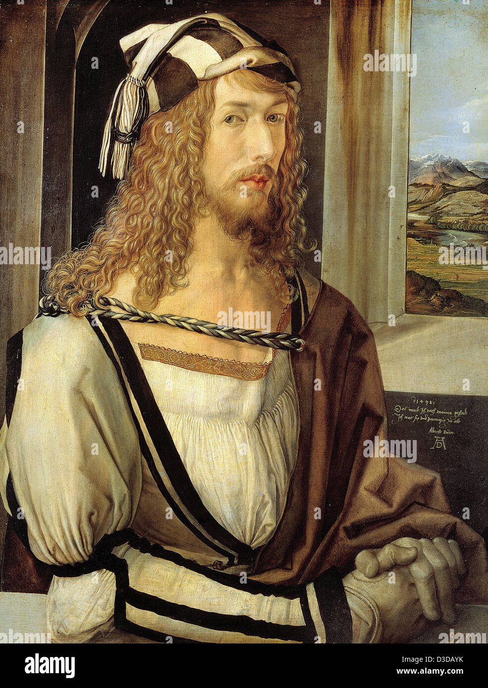 Albrecht Durer, autoritratto 1498 olio su pannello. Museo del Prado a Madrid Foto Stock