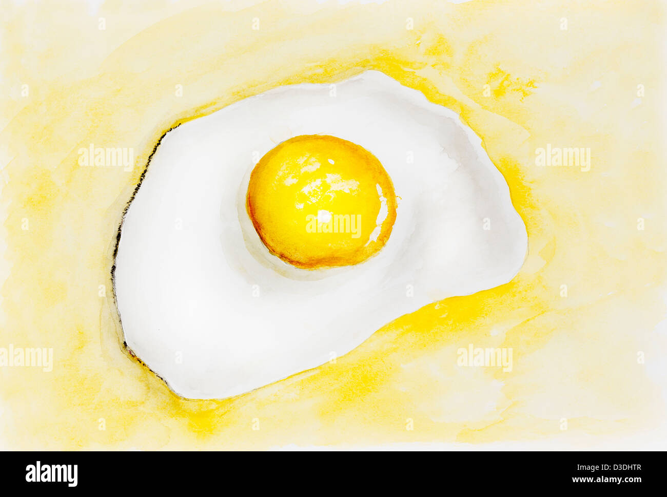 Uovo fritto concetto- fatti a mano di pittura ad acquerello illustrazione su un libro bianco sullo sfondo di arte Foto Stock