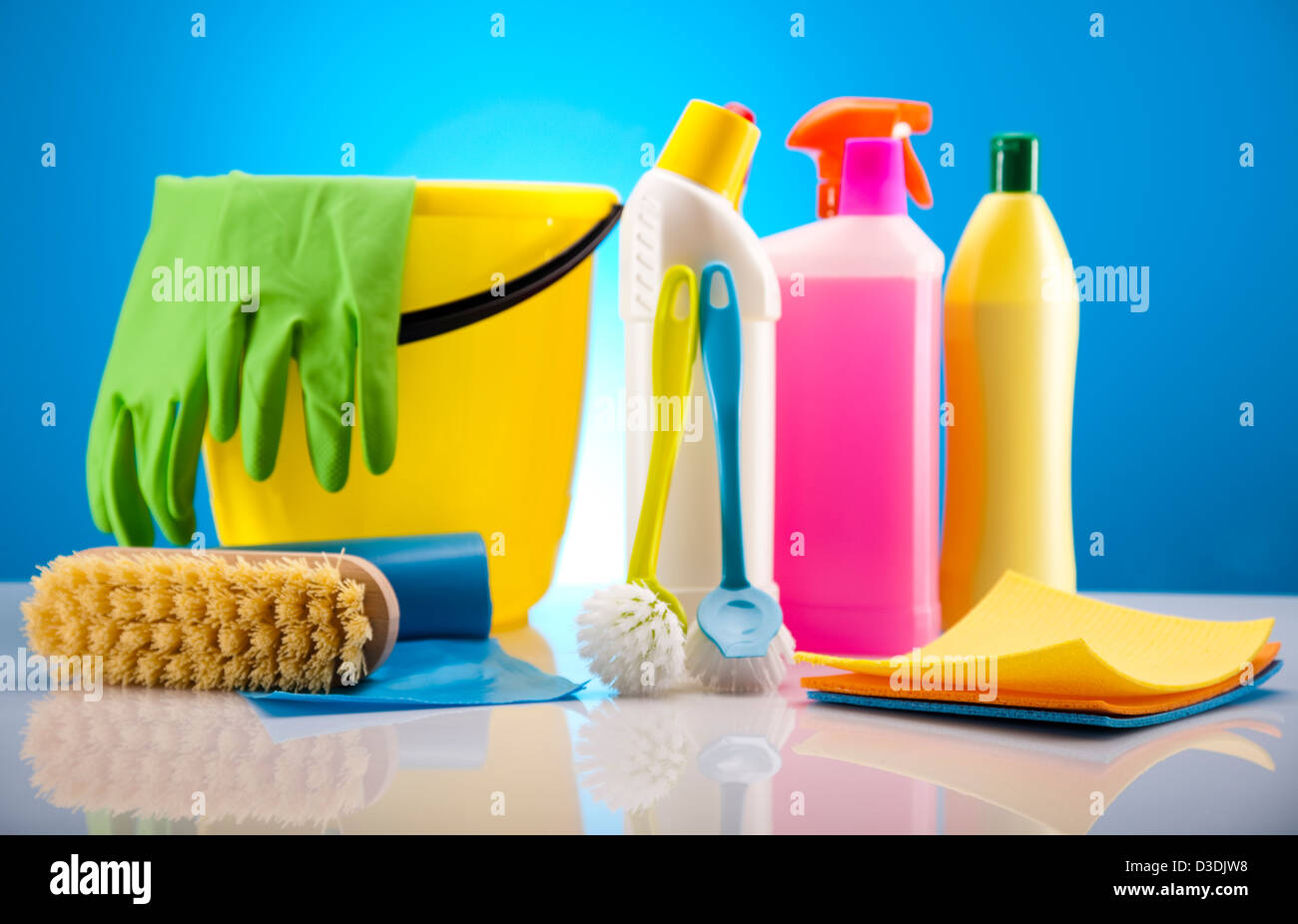 Set di prodotti per la pulizia Foto Stock