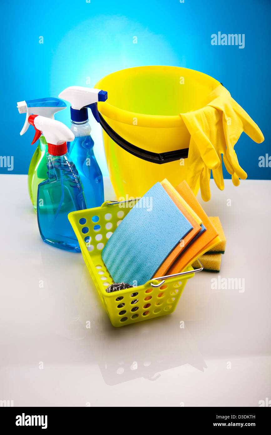 Set di prodotti per la pulizia Foto Stock