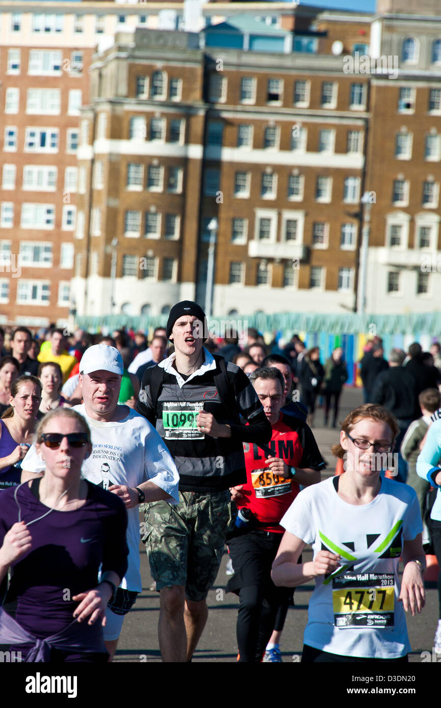 Brighton, Regno Unito, domenica 17 febbraio 2013. Guide di scorrimento sul penultimo miglio Brighton Mezza Maratona. Alamy Live News Foto Stock