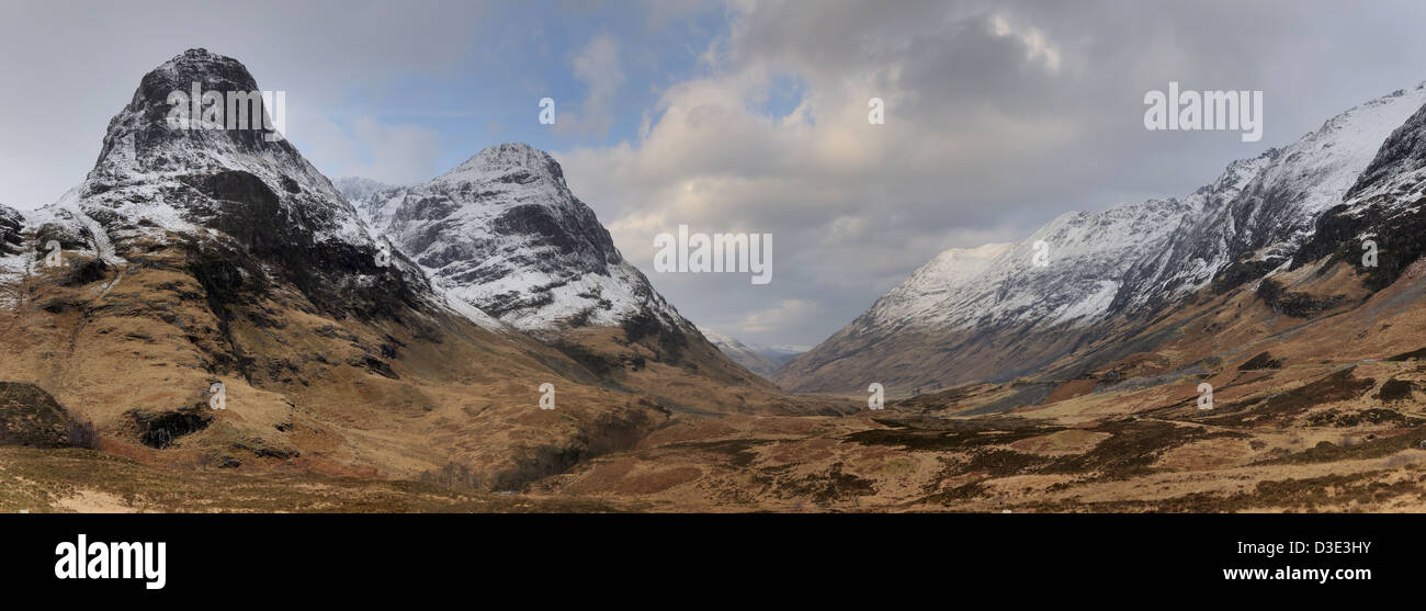 Immagine panoramica delle tre sorelle, Glencoe, Highlands scozzesi, Scozia Foto Stock