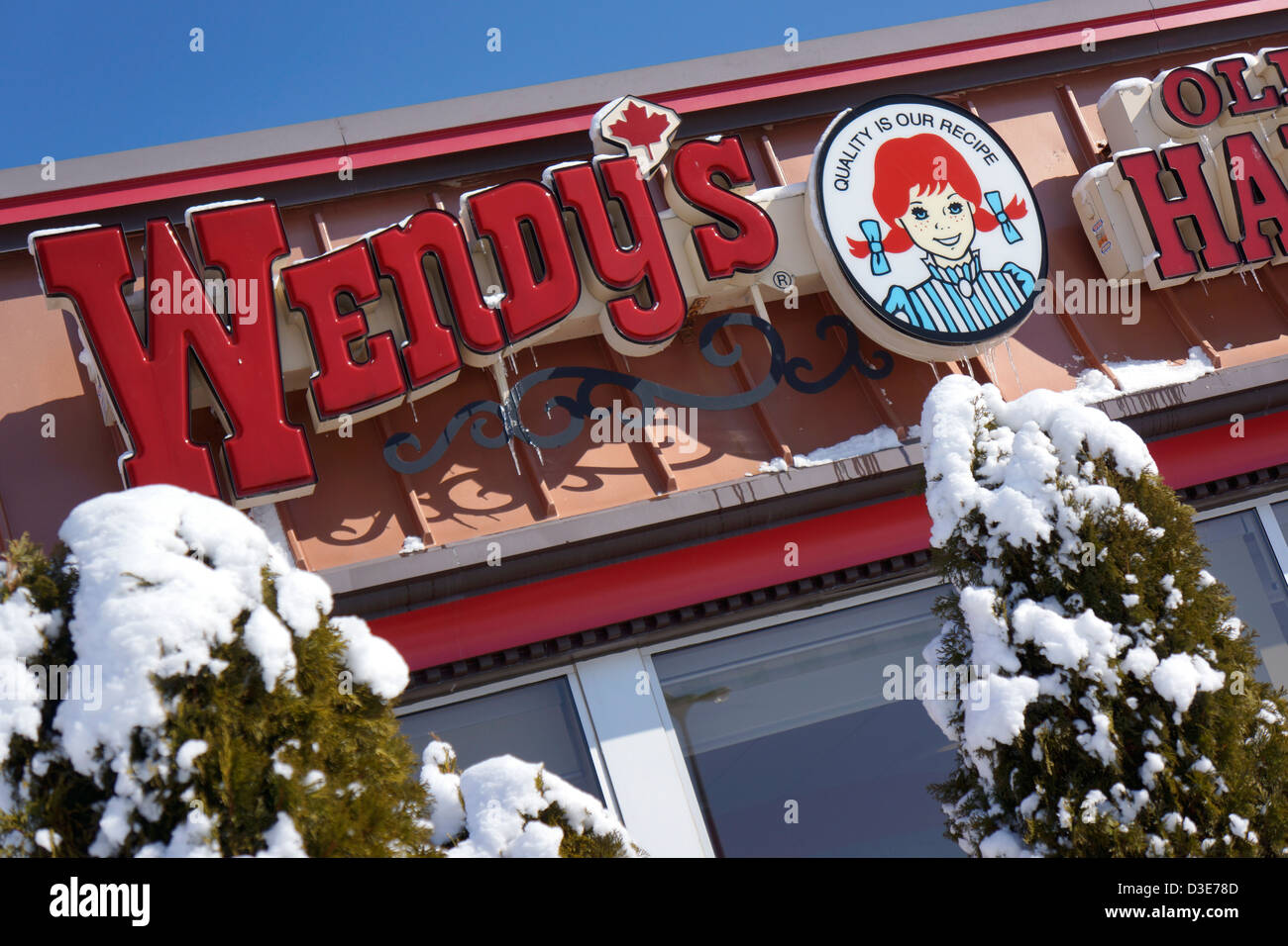 Wendy's Restaurant, il logo di segno, inverno, Canada. Foto Stock