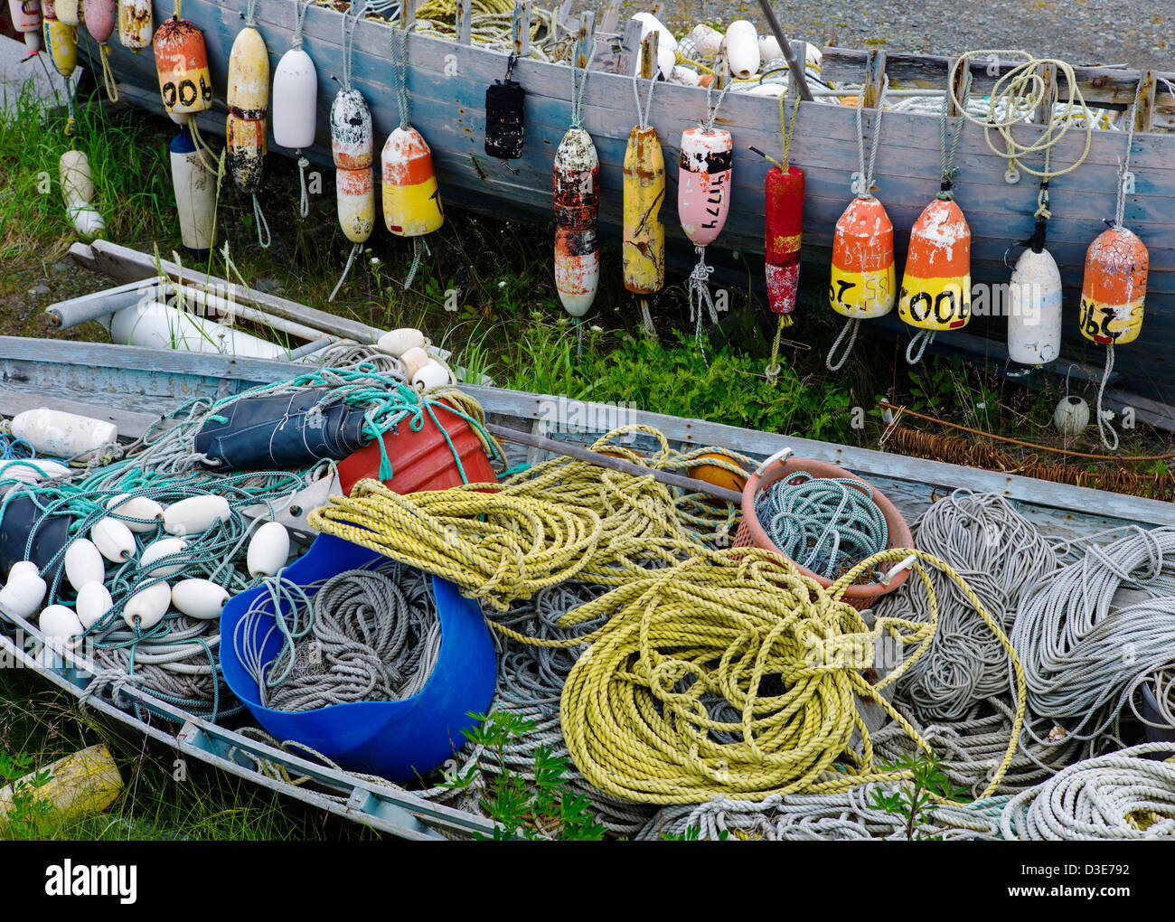 Un virtuale museo all'aperto di pesca e barca marcia adornano la proprietà di un valore su Homer Spit, Omero, Alaska, STATI UNITI D'AMERICA Foto Stock