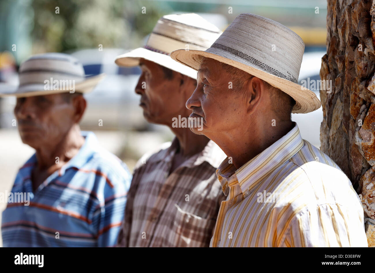Gli uomini indossano Panama cappelli, La Pintada, Panama Foto Stock