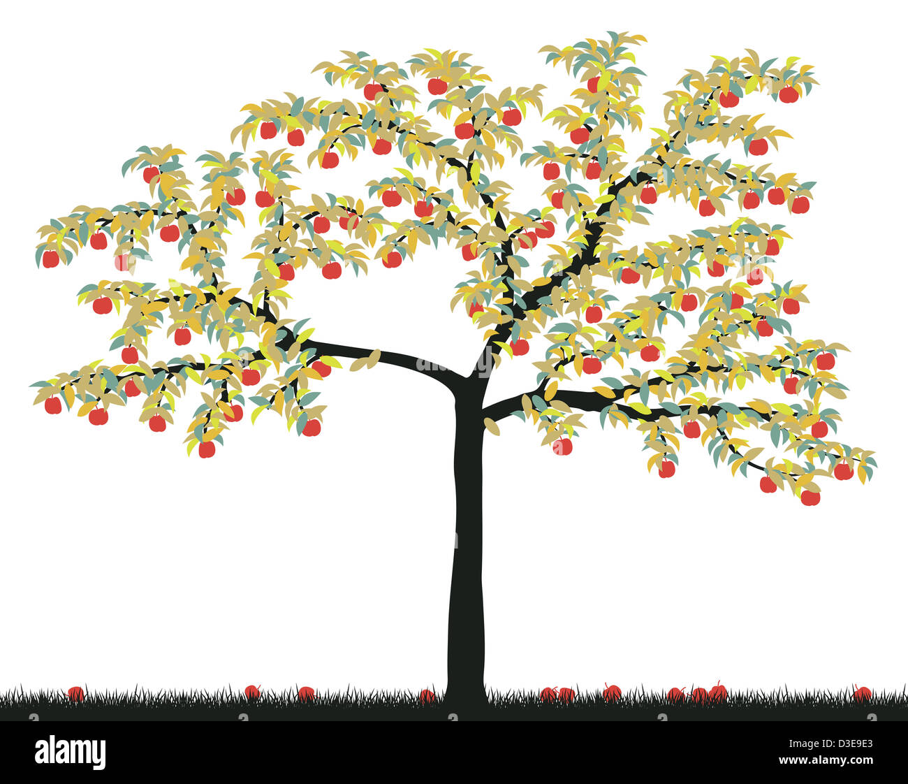 Illustrazione di un colorato albero di mele Foto Stock