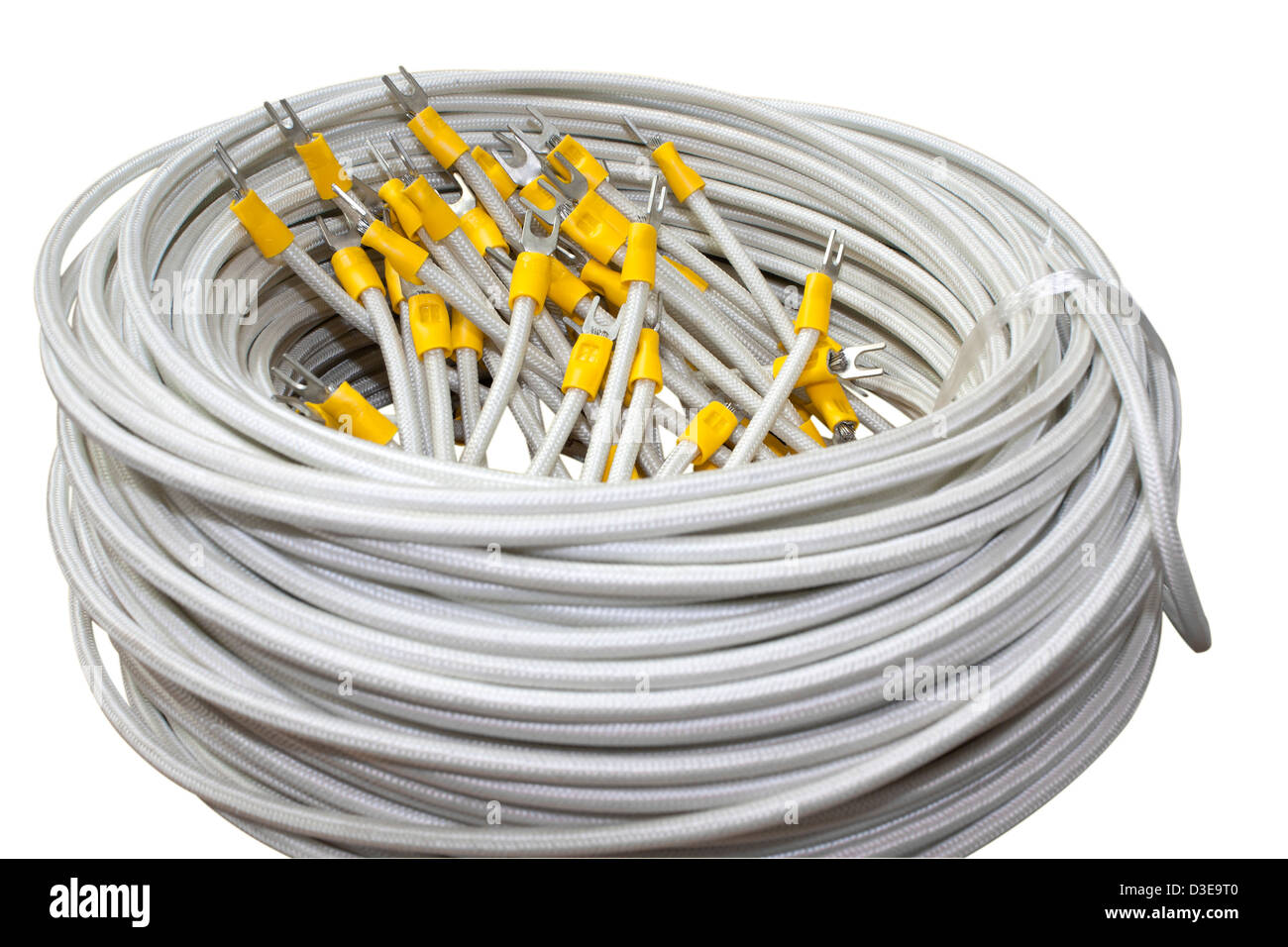 Resistente al calore di filo elettrico sticky sfondo bianco. Foto Stock
