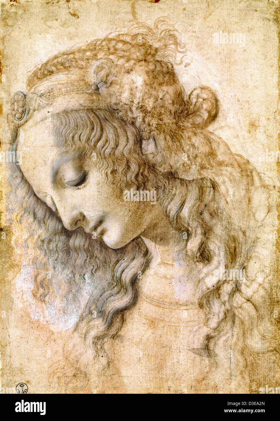Leonardo da Vinci, la testa di una donna. 1470, Uffizi di Firenze Foto Stock