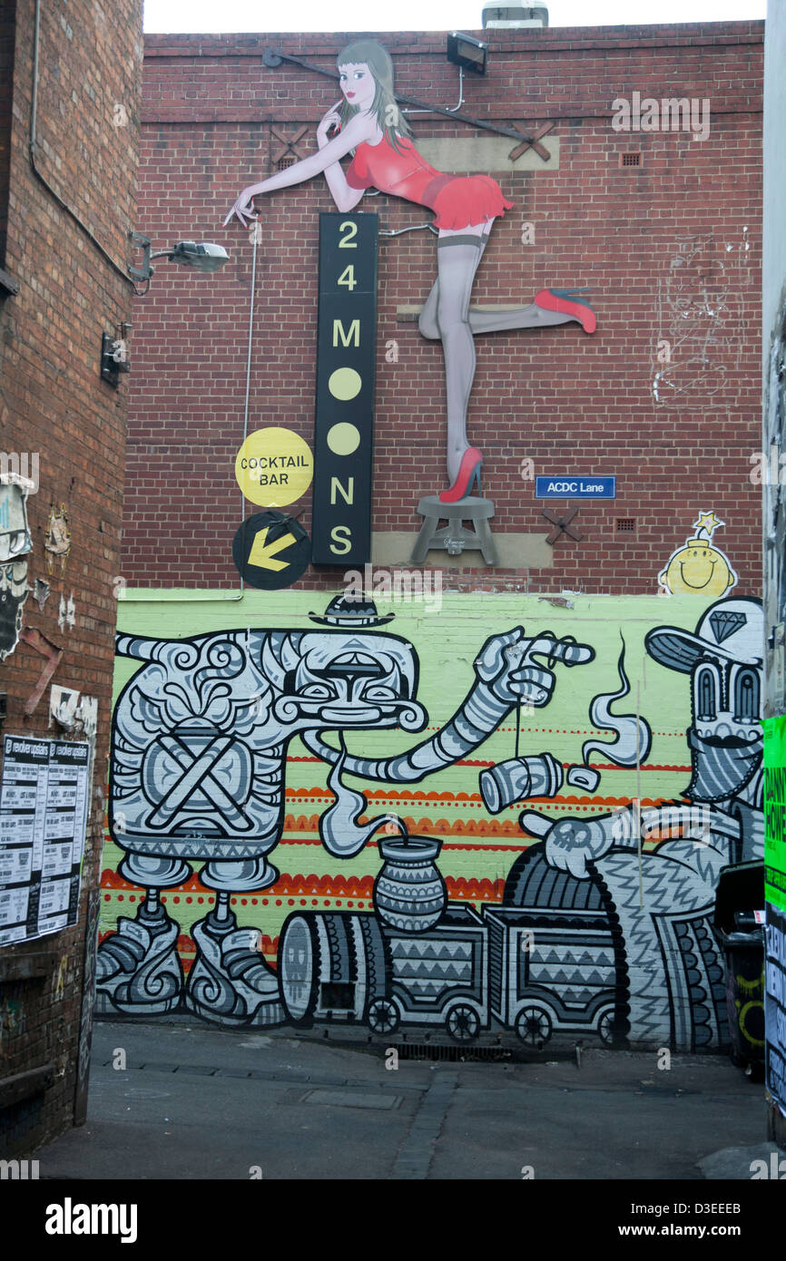 Arte dei graffiti sul popolare ACDC Vicolo all interno della Città Melbourne Victoria Australia Foto Stock