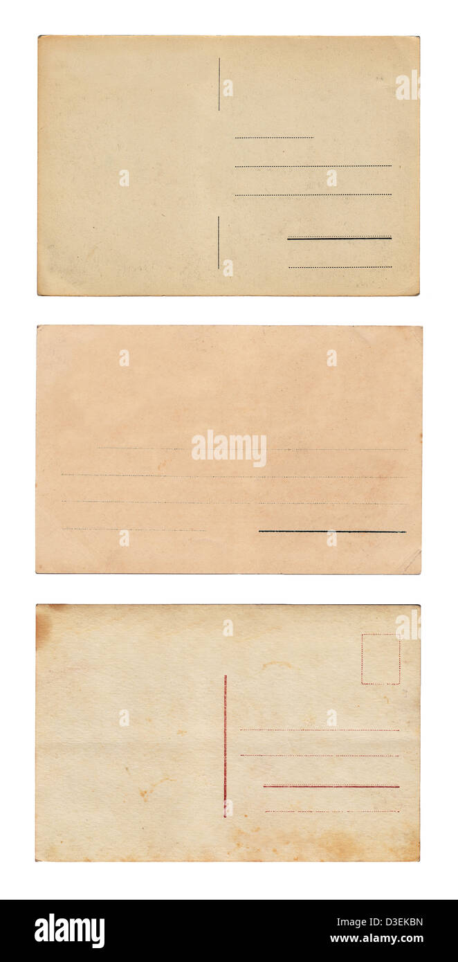 Set di tre cartoline d'epoca isolato su bianco Foto Stock