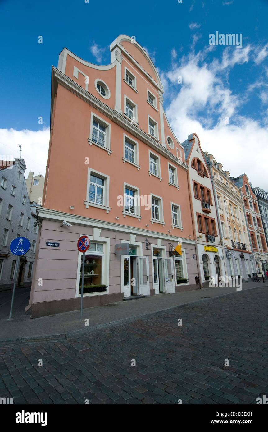 Architettura olandese edifici progettati a Tirgonu iela (Merchant Street) nella città vecchia di riga, riga, Lettonia, Stati baltici Foto Stock