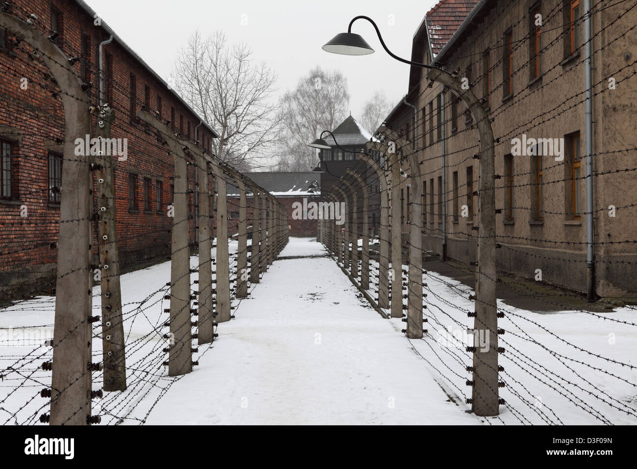 Recinzione ad Auschwitz I campo di concentramento, parte di Auschwitz-Birkenau Museo di Stato a Oswiecim, Polonia. Foto Stock