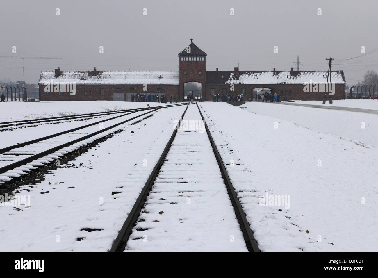 Ingresso di Birkenau (Auschwitz II) Campo di concentramento, parte di Auschwitz-Birkenau Museo di Stato a Oswiecim, Polonia. Foto Stock