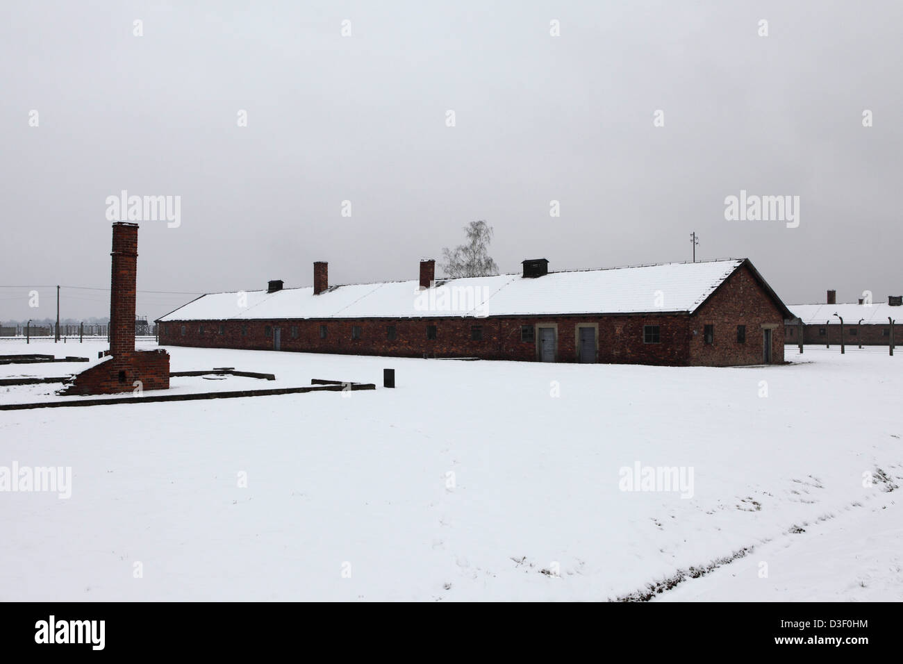 Caserma a Birkenau (Auschwitz II) Campo di concentramento, parte di Auschwitz-Birkenau Museo di Stato a Oswiecim, Polonia. Foto Stock