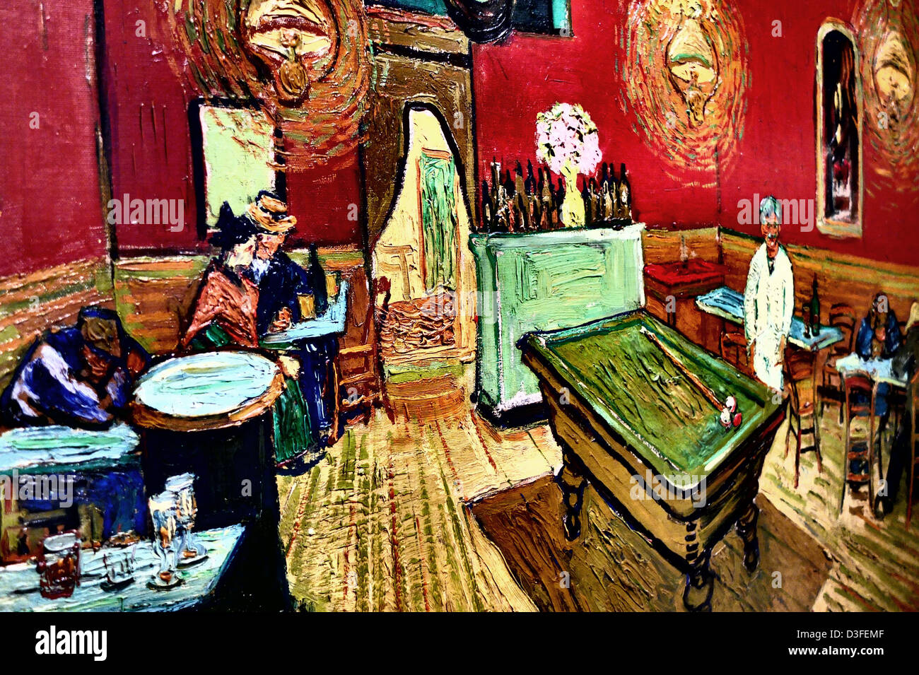 Dettaglio del 'night bar con tavolo da piscina' pittura presso la Yale Art Gallery di New Haven CT Foto Stock