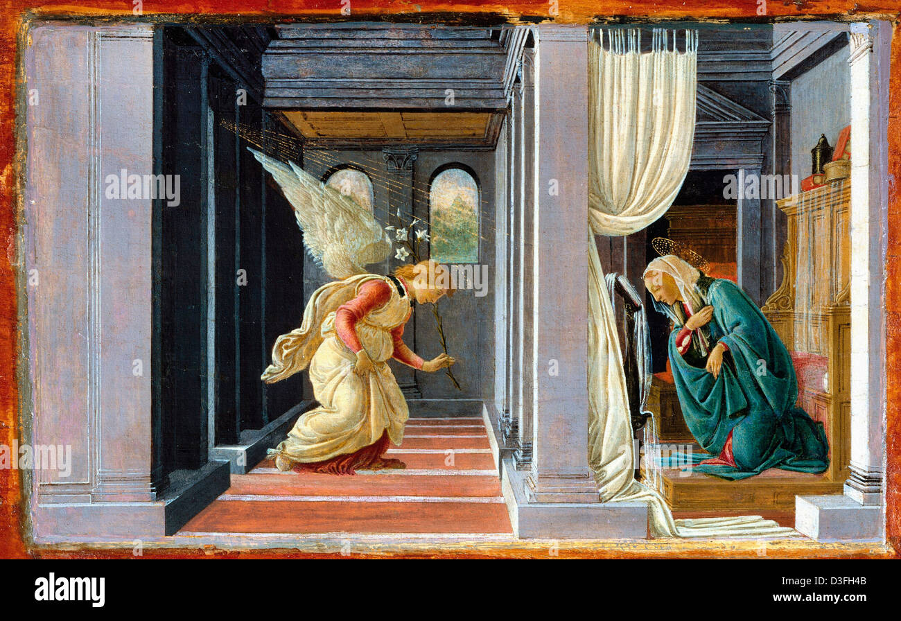 Sandro Botticelli, Annunciazione 1485 tempera e oro su pannello. Metropolitan Museum of Art di New York Foto Stock
