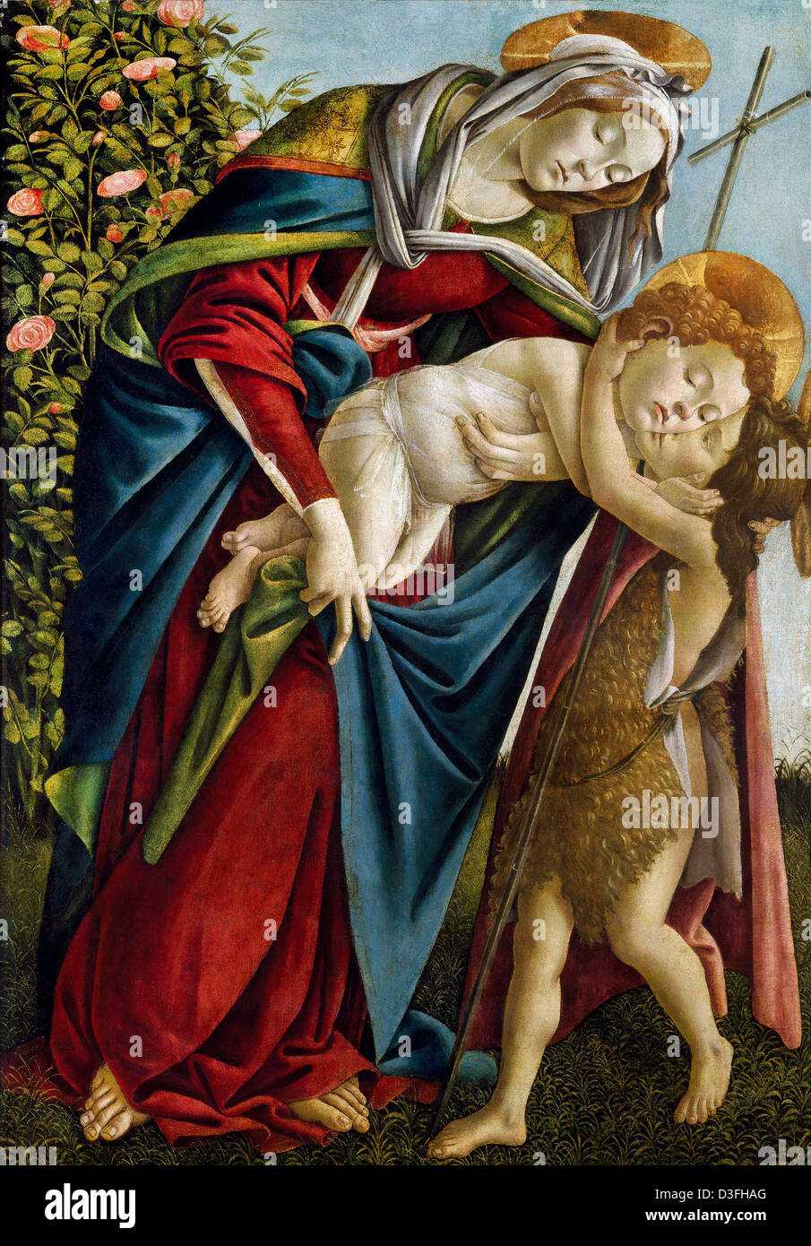 Sandro Botticelli, Madonna con il bambino e il giovane San Giovanni Battista 1490-1495 Tempera su tela. Palazzo Pitti di Firenze Foto Stock