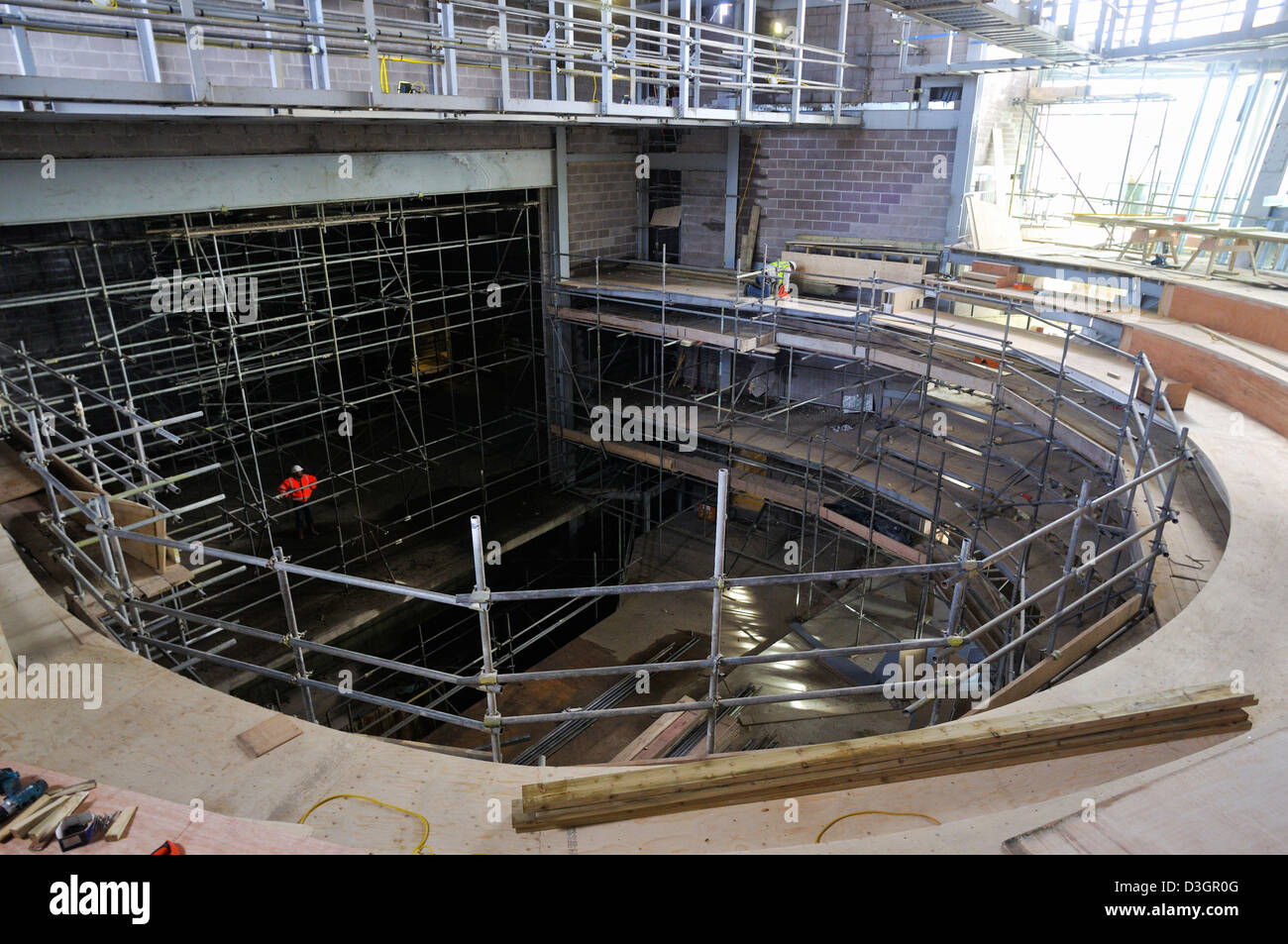 Auditorium in costruzione presso il Teatro Severn, Shrewsbury, Shropshire, Regno Unito Foto Stock