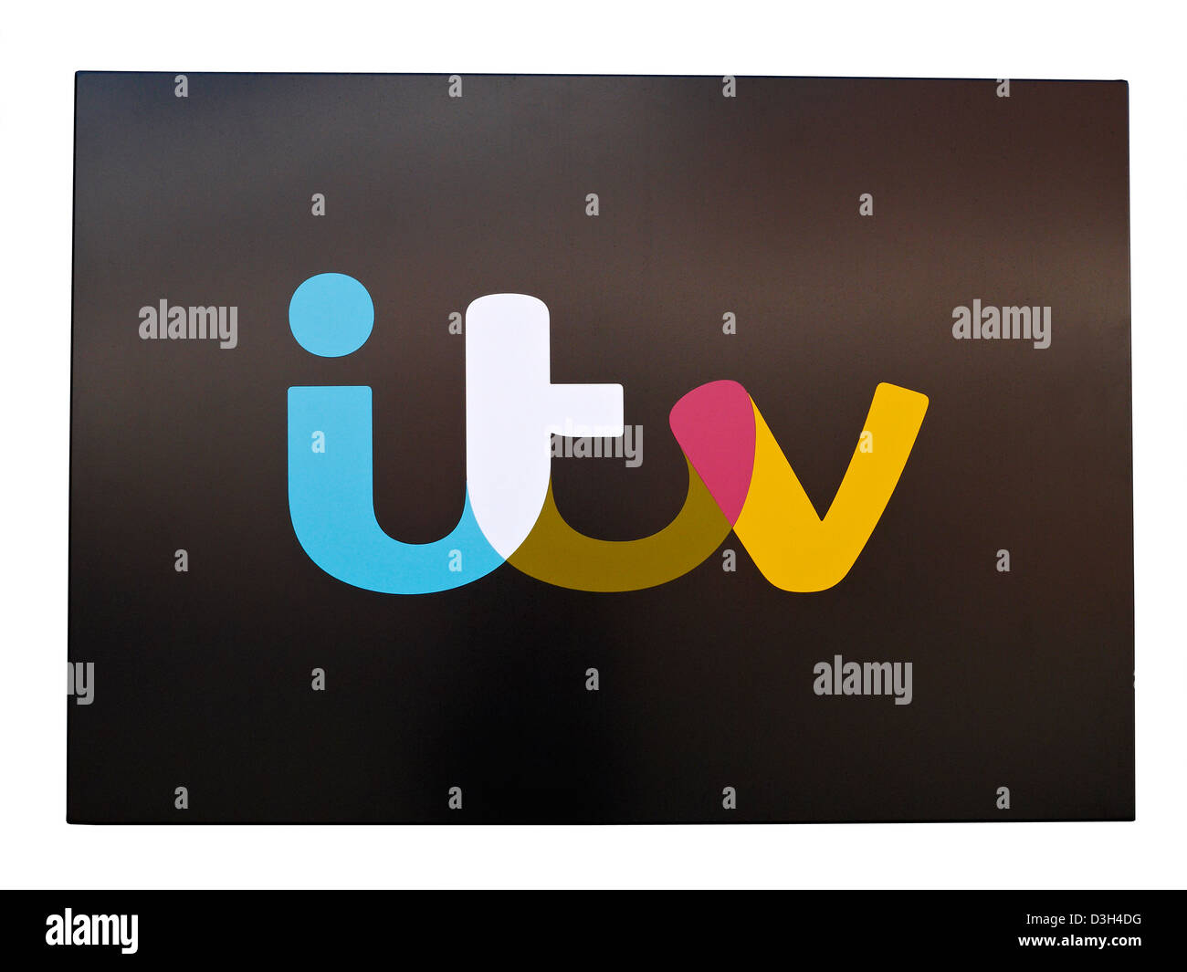 Tagliare al di fuori del nuovo, nel 2013, ITV logo in Granada Studios in Manchester REGNO UNITO Foto Stock