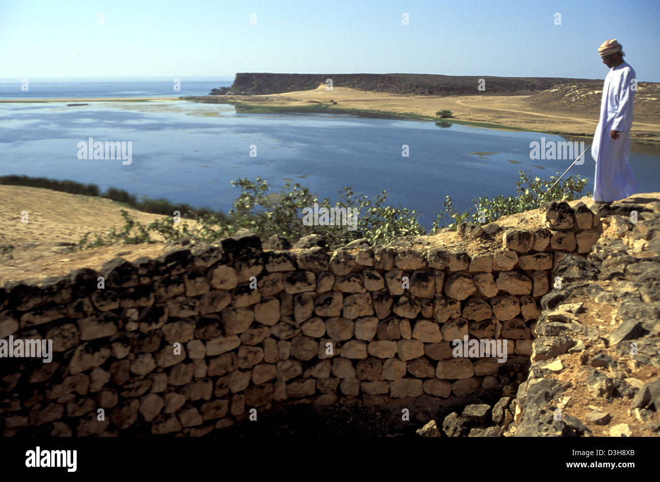 Buca di incenso con Khor Rawri, antico porto di Sumharram, Dhofar, governatorato, Oman Foto Stock