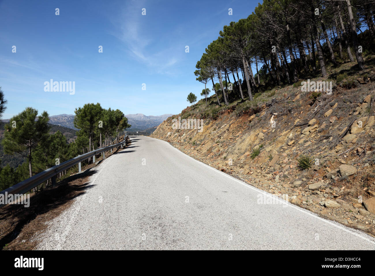 Strada stretta nella Sierra Bermeja montagne, Andalusia, Spagna Foto Stock