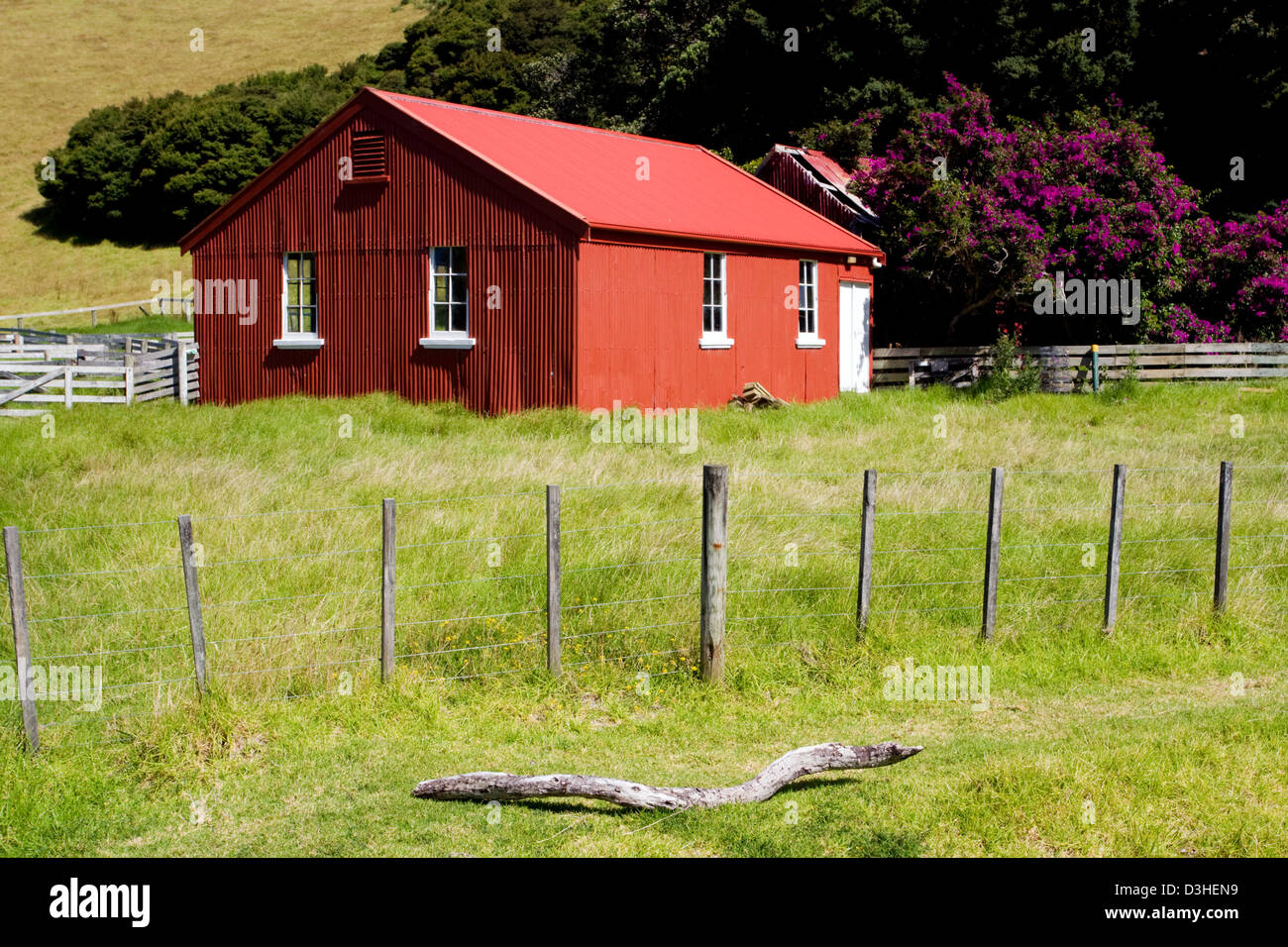 Vecchio capannone rosso, Urapukapuka Isola, Baia delle Isole, Nuova Zelanda, Venerdì, 08 febbraio, 2013. Foto Stock