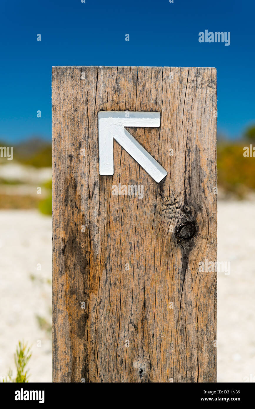 Freccia segni al di fuori indicando la via su un sentiero a piedi Foto Stock