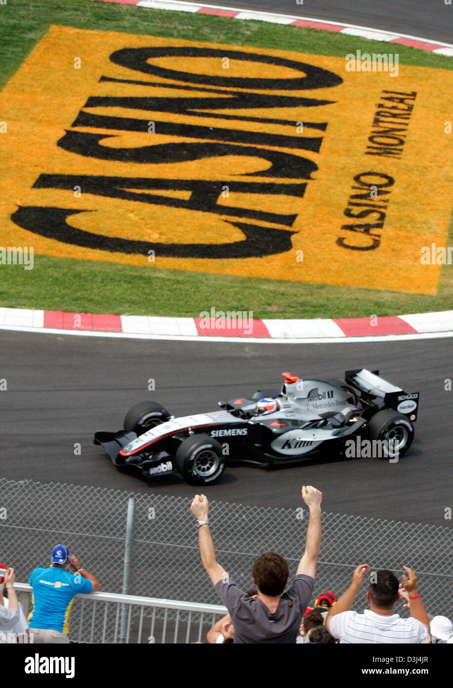 La foto mostra il Finlandese pilota di Formula Uno Kimi Raikkonen della McLaren Mercedes in azione durante la prima sessione di prove libere a gara canadese via Gilles Villeneuve a Montreal, Canada, Venerdì, 10 giugno 2005. Il Gran Premio di F1 di Canada inizierà a Montreal Domenica, 12 giugno 2005. Foto Stock