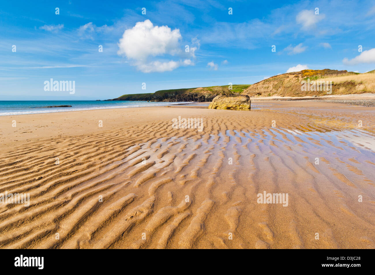 Porth Oer spiaggia dove la sabbia fischietti a causa della sua forma unica dei grani Llyn Lleyn Peninsula Gwynedd il Nord del Galles GB UK Foto Stock
