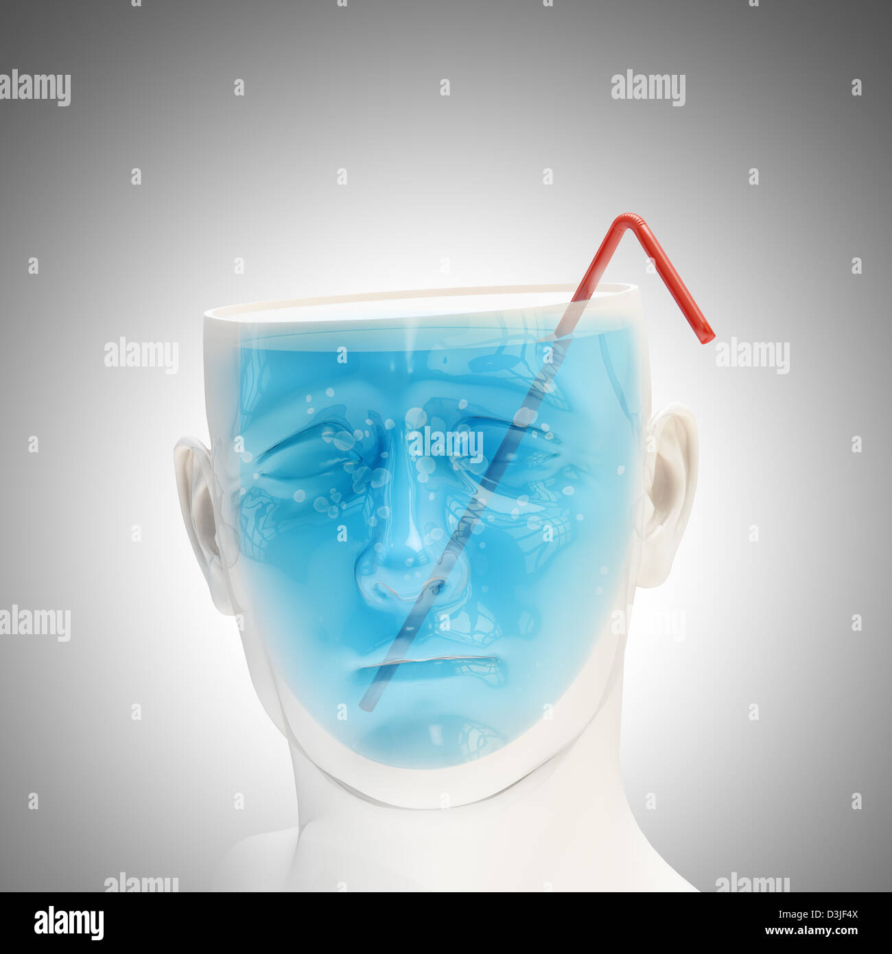 Testa maschio riempito con un liquido e una paglia Foto Stock