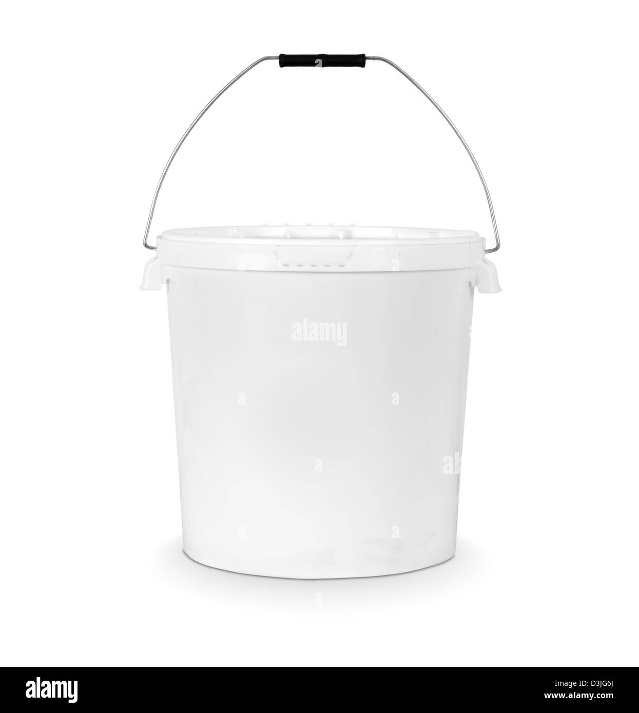 In plastica bianca isolata della benna su bianco Foto Stock