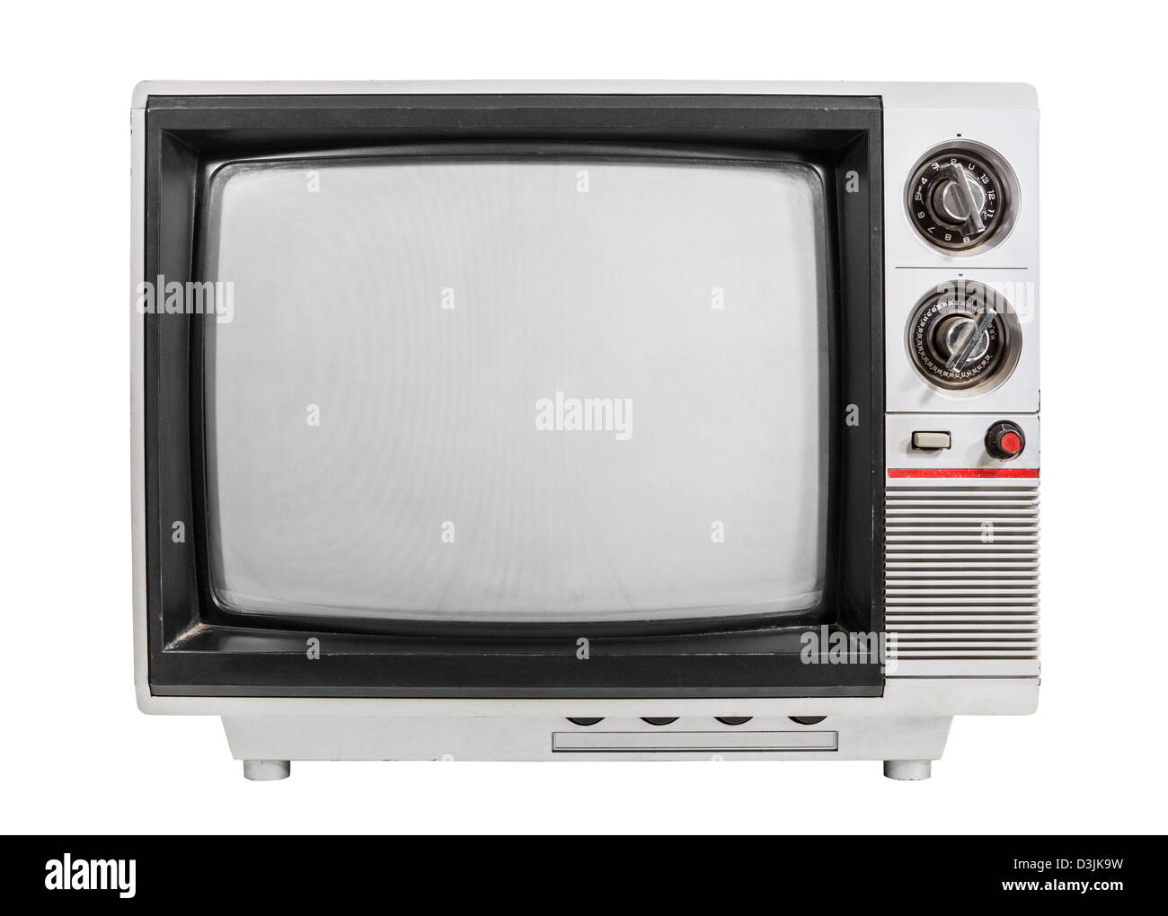 Grungy vintage televisore portatile isolata con disattivata sullo schermo. Foto Stock