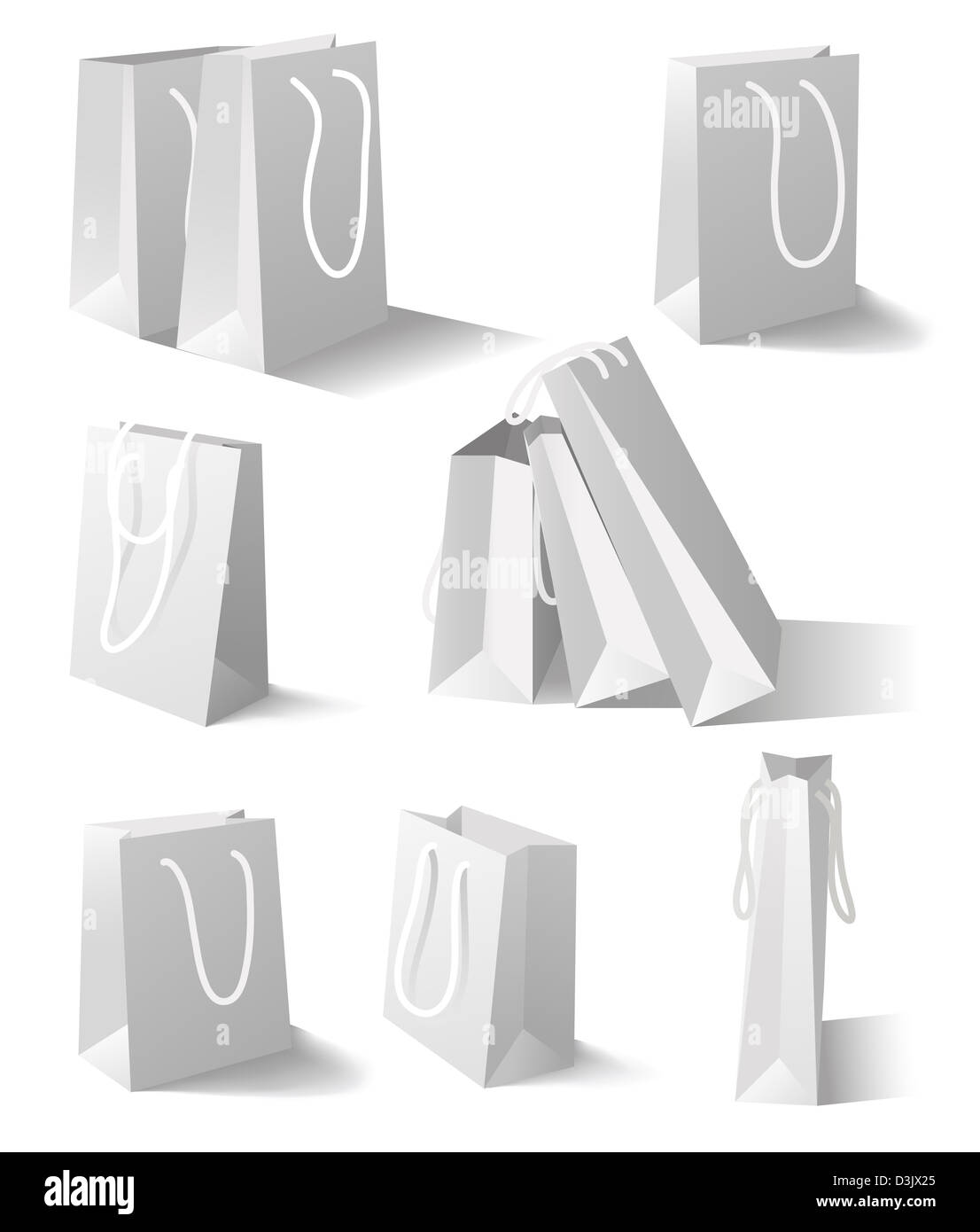 Sacchetti di carta isolato su sfondo bianco. Set. Mesh tool utilizzati Foto Stock