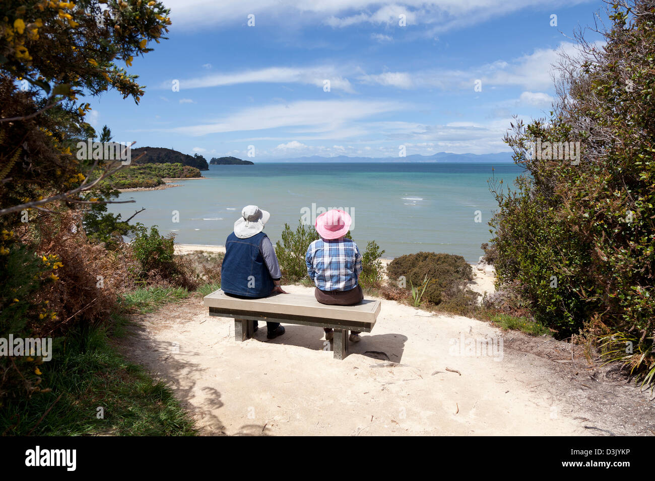 Affacciato sulla spiaggia nel Parco Nazionale Abel Tasman, Nuova Zelanda Foto Stock
