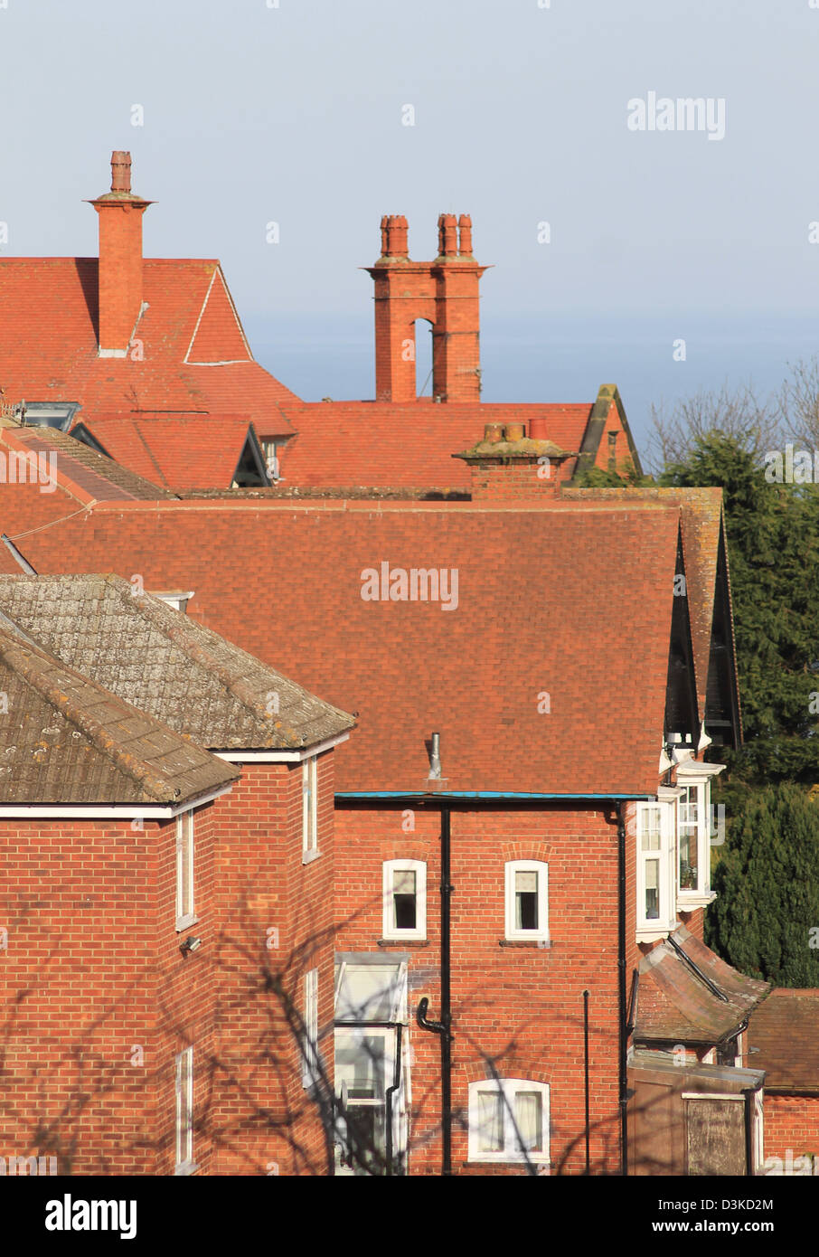 Di tegole rosse e sui tetti della casa, Scarborough, in Inghilterra. Foto Stock