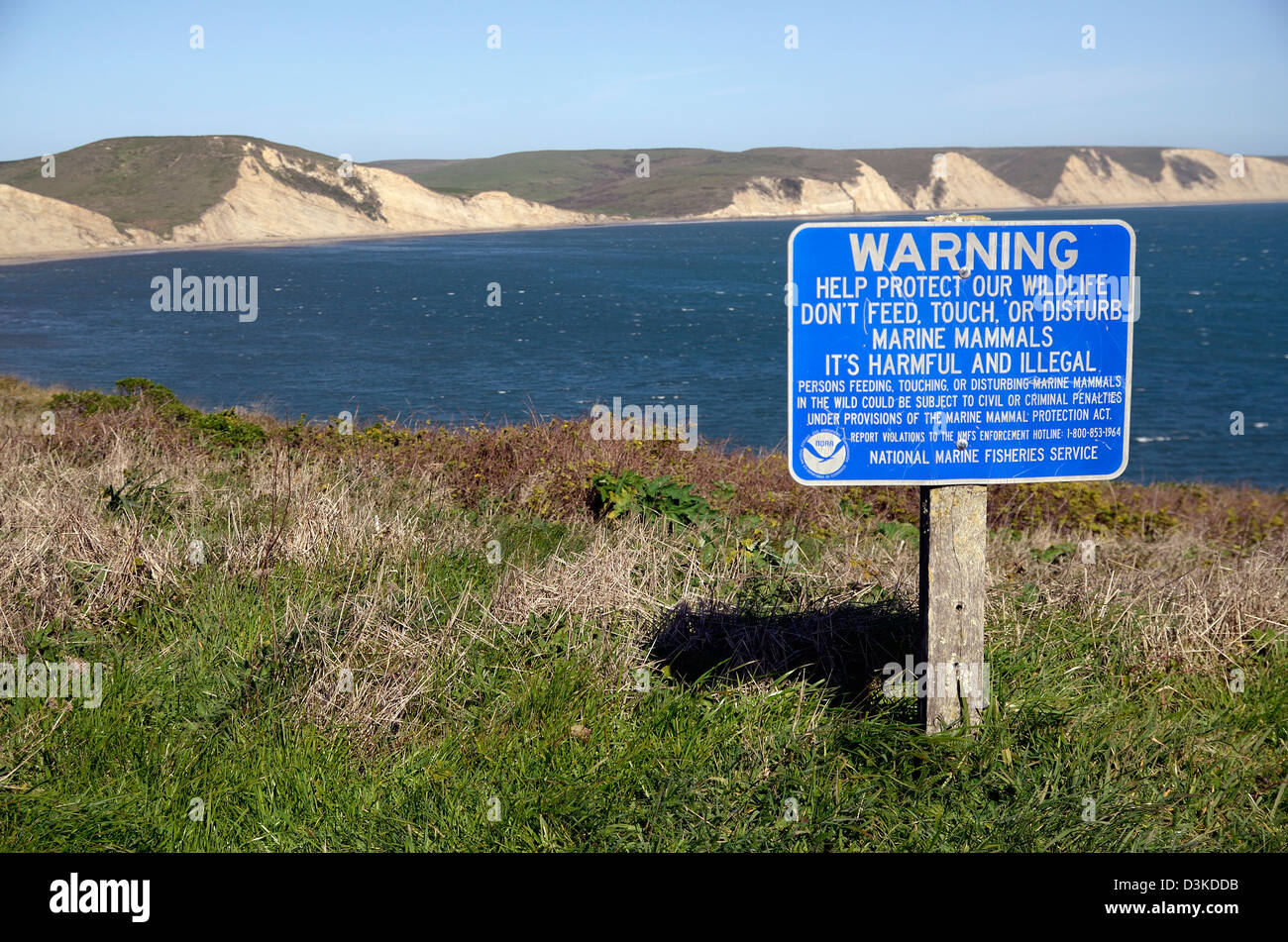 Segnale di avvertimento da parte del National Marine Fisheries Service nel nord della California, Stati Uniti d'America Foto Stock