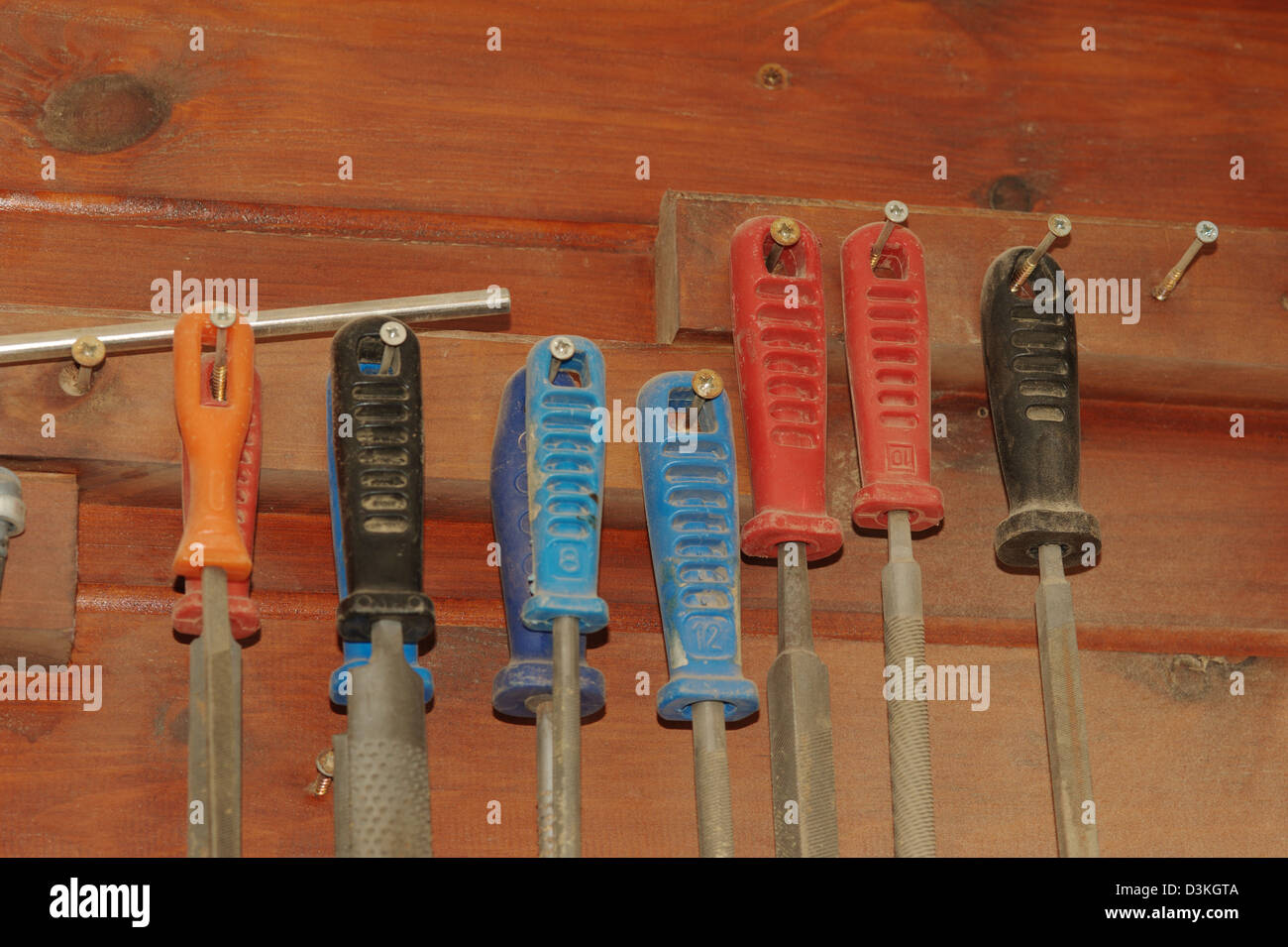 Gli strumenti per la lavorazione del legno maniglie, raspa impostato Foto Stock