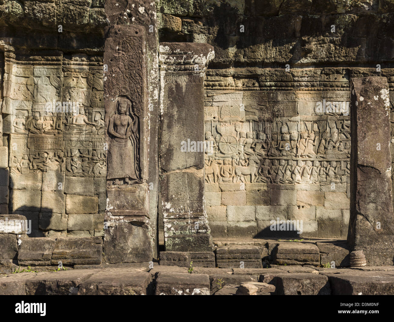 Il bassorilievo dettaglio. Il Bayon. Angkor Thom. Siem Reap. Cambogia. Foto Stock