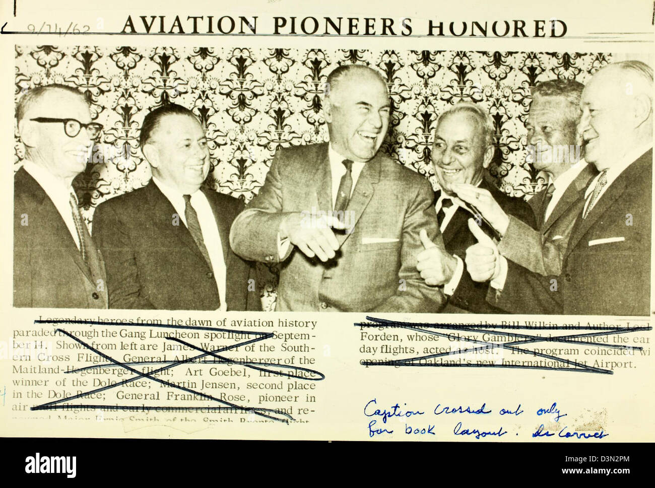 Art Goebel e Martin Jensen parteciparono alla Dole Air Race, uno storico evento aeronautico in cui i piloti gareggiavano per volare dalla California alle Hawaii negli anni '1920 Foto Stock