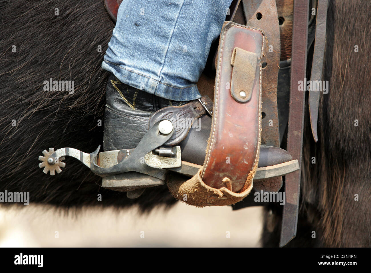 Wahlitz, Germania, simbolico foto, equitazione western stivali con speroni un bambino Foto Stock