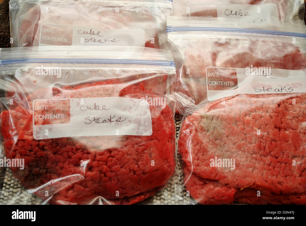 Cubo bistecche in freezer Sacchetti di stoccaggio Foto Stock