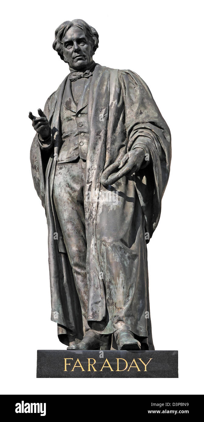 Londra, Inghilterra, Regno Unito. Statua: Michael Faraday (scienziato, 1791-1867) da John Henry Foley, Savoy Place Foto Stock