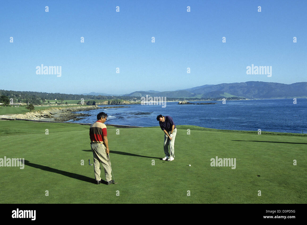 Pebble Beach Golf Links, diciottesimo foro, Pebble Beach, California, Stati Uniti d'America. Foto Stock