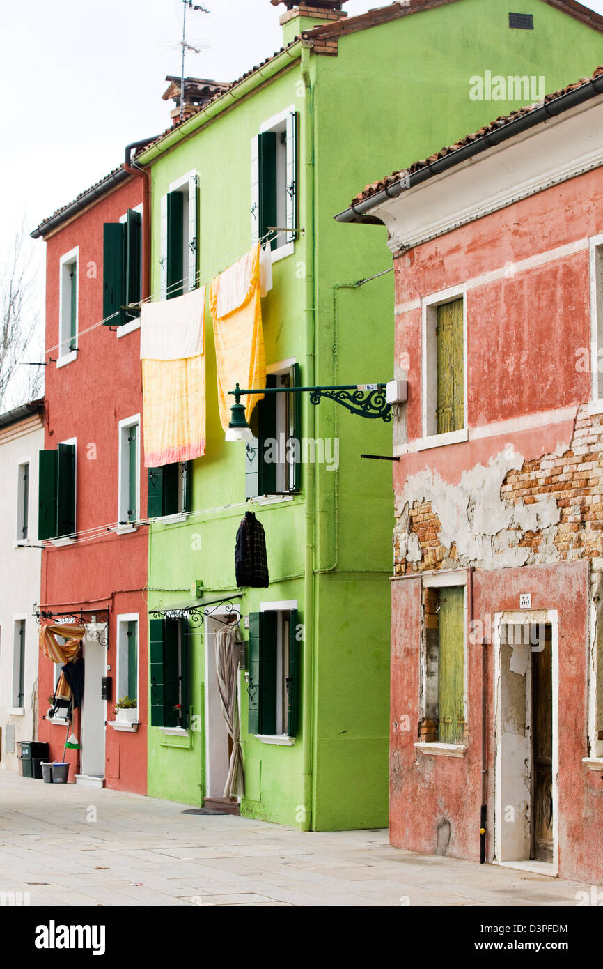 Colorate case a Burano isola della Laguna Veneta Foto Stock