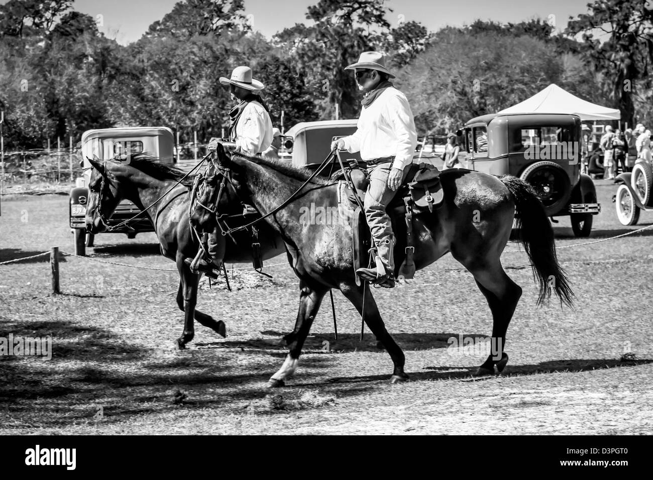 Cowboy a cavallo presso il pioniere Crowley evento della durata di un giorno in Florida Foto Stock