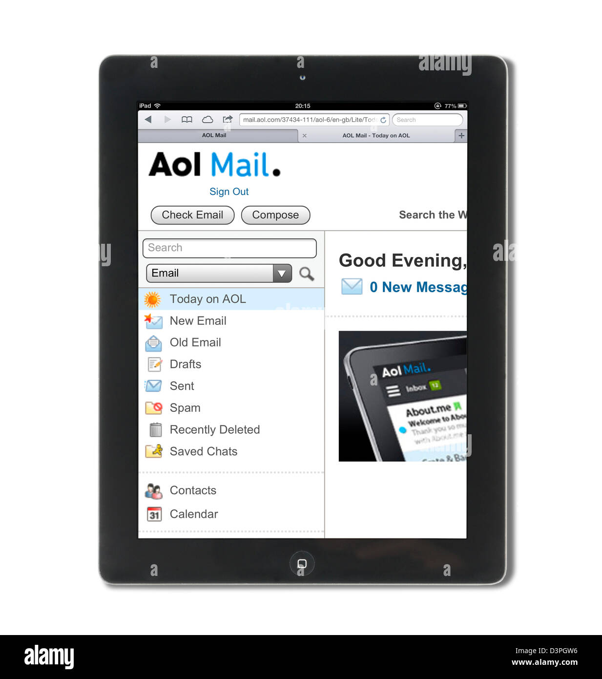 Account di posta elettronica AOL visualizzati su una quarta generazione di iPad, REGNO UNITO Foto Stock