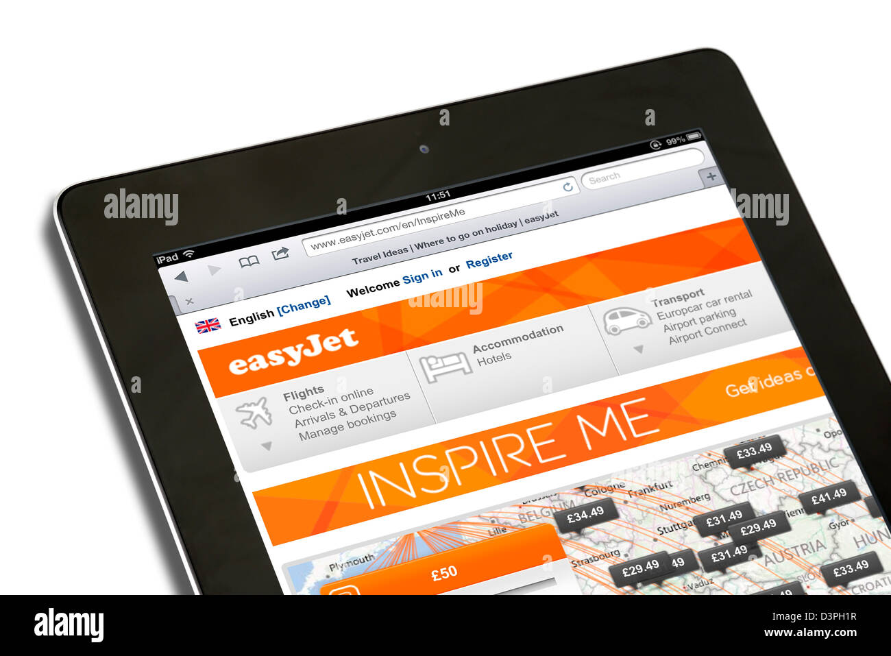 Il sito easyjet.com visualizzati su una quarta generazione di Apple computer tablet iPad Foto Stock